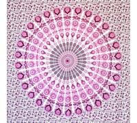 MOMOMUS Mandala Tapestry Wall Hanging - Mural Art, 100% Cotton, Bohemian & Lightweight - Indian Wall Tapestry for Bedroom Aesthetic - White and Pink, 135x210 cm