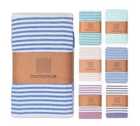 MOMOMUS XXL Fouta - Extra Large Picnic Blanket for the Beach - With Fringes, Foldable, Lightweight - Sandproof Beach Blanket, Lightweight Sandless Beach Mat - Blue, 210x240 cm