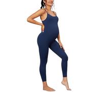 MOMOOD Maternity Jumpsuit Sleeveless Spaghetti Straps Bodysuit for Pregnant Women Fitted Bodycon Maternity Romper, Navy Blue, XL