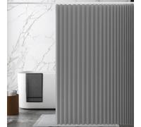 Momooda Folding Waterproof Linen Shower Curtain with Hooks, Heavy Duty Anti Mould Magnetic Shower Curtain for Bathroom, Grey, 150x200cm