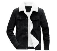 Momooda Men's Corduroy Jacket Warm Sherpa Lined Trucker Jacket Button Down Winter Coat, Large, Black