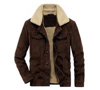 Momooda Men's Corduroy Jacket Warm Sherpa Lined Trucker Jacket Button Down Winter Coat, Large, Coffee