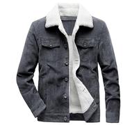 Momooda Men's Corduroy Jacket Warm Sherpa Lined Trucker Jacket Button Down Winter Coat, Large, Grey