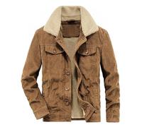 Momooda Men's Corduroy Jacket Warm Sherpa Lined Trucker Jacket Button Down Winter Coat, Large, Khaki