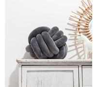 Momooda Soft Handmade Velet Knot Ball Couch Throw Pillows, 3 Strand Rope Throw Pillow, Round Pillow Cushion Decoration, Deep Grey, Φ8.6