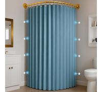 Momooda Waterproof Magnetic Fabric Shower Curtain with Hooks, Folidng Washable Bathtub Corner Anti Mould Shower Curtains for Bathroom, 230gsm, Light Blue, 79" x 79"