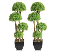 momoplant 2 Set Artificial Cypress Topiary Balls Trees,3ft/90cm Large Fake Cedar Plants with Cement pot and Wood Trunk Indoor Outdoor Garden Decoration