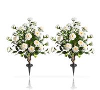 momoplant 2Pcs Artificial Camellia Flowers Tree with Ground Spike, 37.4in UV Fade Resistant Fake Plants, Realistic Faux White Flowers Trees for Indoor Outdoor Decor Home, Porch, Garden, Office, Patio