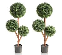 momoplant 90cm/3ft Artificial Trio Topiary Balls Trees in Pot Fake Plants Boxwood Trees for Home Indoor Outdoor Garden Decor
