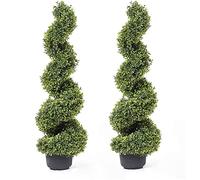 momoplant 90cm Artificial Boxwood Topiary Tree Spiral Plants Fake Faux Plant Decor in Plastic Pot Green Indoor or Outdoor, Set of 2