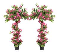 momoplant Artificial Bougainvillea Trees 160cm/5.2FT Faux Blooming Plant in Cement Pot Pink Large Outdoor Garden Decorative Tree with Flowers for Front Porch Home House Office(2 PCS)