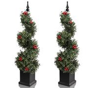 momoplant Artificial Topiary Boxwood Spiral Trees, 3 ft / 90cm Fake Topiaries Trees, Faux Topiary Plants Potted with Red-Fruits for Decor Outdoor/Indoor Garden