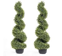 momoplant Pair of 3FT Artificial Spiral Trees Faux 90cm Topiary Boxwood Plants in Pot Realistic Twist Tree for Front Door Outdoor Garden Office Home