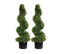 momoplant Set of 2 Artificial Spiral Trees, 3ft/90cm Boxwood Topiary Tree Decorative Fake Plants UV Protected for Home Indoor Outdoor Garden