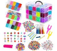 Momo's Den 15000+ Loom Bands Kit - 25 Vibrant Colours Rubber Bands Bracelet Making Kit with Alphabet Beads,S Clips, Charms,Hooks and 3-Layer Storage Box - DIY Arts & Crafts Kit for Kids,Girls & Boys