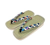 momoten] Japanese made zori, traditional Japanese sandals, leather-soled sandals, footwear, vinyl folding style, for women, for festive daily wear igusa, "Rush Grass, Shippō Patterned Straps” (Blue