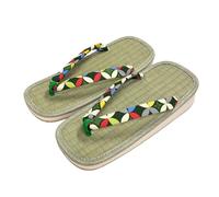 momoten] Japanese made zori, traditional Japanese sandals, leather-soled sandals, footwear, vinyl folding style, for women, for festive daily wear igusa, "Rush Grass, Shippō Patterned Straps” (Green