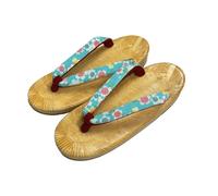 momoten] Japanese made zori, traditional Japanese sandals, leather-soled sandals, footwear, vinyl folding style, for women, for festive daily wear, "Yellow Tatami, Cherry Blossoms Sakura1" (Light Blue