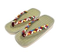 momoten] Japanese made zori, traditional Japanese sandals, leather-soled sandals, footwear, vinyl folding style, for women, for festive daily wear igusa, "Rush Grass, Shippō Patterned Straps” (Red