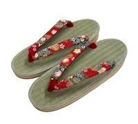 momoten] Japanese made zori, traditional Japanese sandals, leather-soled sandals, footwear, vinyl folding style, for women, for festive daily wear igusa, "Rush Grass, Yuzen Style Flower1 (Red) Round