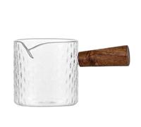MOMOTOU Wood Handle Glass Espresso Measuring Cup 100ML Milk Jug Coffee Supplies Transparent Kitchen Measure Mug V-Shaped Pouring Spout Glass Measuring Cup (C)