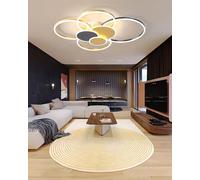 MOMOYY Dimmable 7-Ring LED Ceiling Lights - Modern Metal & Acrylic Ceiling Light with Remote Control, Adjustable Brightness for Living Room Bedroom Dining Room Office (Black Gold, 100cm)