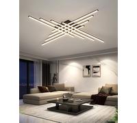 MOMOYY Modern Geometric LED Ceiling Light with Remote Control - 8-Headed Dimmable Chandelier for Living Room, Bedroom & Office, Adjustable Color Temperature 3000K-6000K (Black, L)