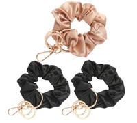 MOMRNTAIL Wristlet Key Chain Women Stretchy Removable Key Chain Keyring Elastic Scrunchie Bracelet Multifunctional Key Ring for Women, Black Champagne Gold Series, 3