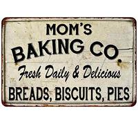 Mom's Baking Co. Sign Decor Bakery Signs Rustic Decorations Moms Baker Farmhouse Accessories Kitchen Cooking Pies Fresh Wall Art Bread Biscuits Small Gift 8 x 12 High Gloss Metal 208120020087