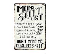 Moms Shitlist Sign - Retro Tin Sign Gift, Funny Wall Decor Metal Sign Gag Gift With Holes