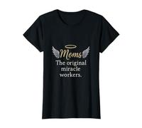 Moms the Original Miracle Workers Gold Angel Typography T-Shirt