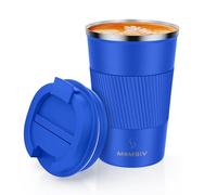 MOMSIV Coffee Cup, Insulated Coffee Cup with Leakproof Lid, Non-Slip Vacuum Reusable Stainless Steel Eco-Friendly Travel Office Mug for Hot and Cold Water Coffee and Tea, 380ml/13oz(Klein-Blue)