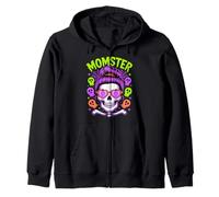 Momster Halloween Costume Skeleton Messy Bun Mother Family Zip Hoodie
