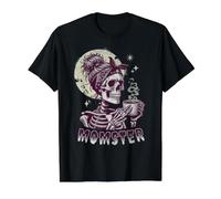 Momster Skull Mom Coffee Lover Halloween Messy Hair Bun Mama Value Graphic T-Shirt, Men, Black, L
