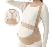 MomTend 5 in 1 Pregnancy Support Belt Adjustable No-Slip Maternity & Postpartum Belly Band Pregnancy Seat Belt with Shoulder Straps for Relieve Back, Pelvic, Hip Pain for Labour & Recovery, Beige Xl