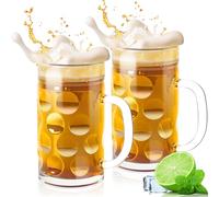 Momugs 20 OZ Beer Stein Mugs, German Clear Large Tall Beer Glasses With Handle for Men, Wave Point glass Mug Set of 2