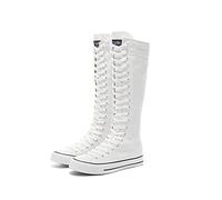 Momuk Women Boots Mid Calf Knee High Tall Zipper High Lace up Stylish Punk Flat Sneaker Boots Shoes for Girls White