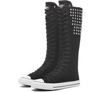 Momuk Women's Knee High Lace Up Sneakers Side Zip Canvas Shoes Fashion Dancing Mid Calf Boots Black 6 UK