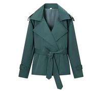 Momuk Women's Oversized Short Trench Coat Loose Lapel Belted Double Breasted Cropped Windbreaker Casual Jacket with Pockets