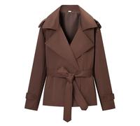 Momuk Women's Oversized Short Trench Coat Loose Lapel Belted Double Breasted Cropped Windbreaker Casual Jacket with Pockets