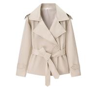 Momuk Women's Oversized Short Trench Coat Loose Lapel Belted Double Breasted Cropped Windbreaker Casual Jacket with Pockets (Beige S)