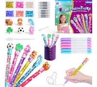 MOMUSE DIY Pen Making Kit, Fun Pen Creator Studio - Make 6 Sparkly Glitter Pens & Stitch Your Own Pen Holder, Creative Craft Toy Sewing Kits for Kids Girls Tweens 6 7 8 9 10 11 12 Birthday Gift