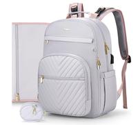 MOMUVO Diaper Bag Backpack, Quilted Baby Bag with Changing Pad and Stroller Straps, Lpurple Pink, AB1448, Modern