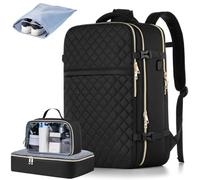 MOMUVO Large Travel Backpack Women, Flight Approved Carry On Backpack, Water Resistant Anti-Theft Casual Daypack School Bag Fit 18.4 Inch Laptop with USB Charging Port, Black, with 3 Packing Cubes