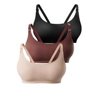 MomWills Nursing Bras for Breastfeeding Pregnancy Bras Ribbed Seamless Bralettes Support Maternity Bras, Black/Beige/Brown, 3X-Large