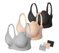 MomWills Nursing Bras for Breastfeeding, Seamless Ultra Comfort Maternity Bra, Natural Shape Pregnancy Bras for Women, Black/Beige/Grey, M