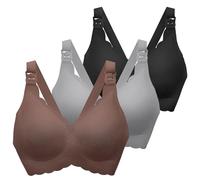 MomWills Nursing Bras for Breastfeeding, Seamless Ultra Comfort Maternity Bra, Natural Shape Pregnancy Bras for Women, Black/Grey/Brown, XXL