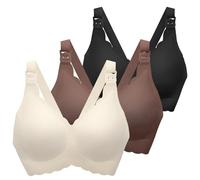 MomWills Nursing Bras for Breastfeeding, Seamless Ultra Comfort Maternity Bra, Natural Shape Pregnancy Bras for Women, Black/Brown/Cream, XXL