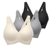 MomWills Nursing Bras for Breastfeeding, Seamless Ultra Comfort Maternity Bra, Natural Shape Pregnancy Bras for Women, Black/Grey/Cream, XXL