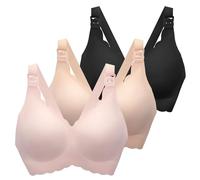 MomWills Nursing Bras for Breastfeeding, Seamless Ultra Comfort Maternity Bra, Natural Shape Pregnancy Bras for Women, Black/Beige/Pink, XXL